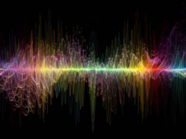 Dalga fonksiyonu serisi. Zemin oluşan renkli sinüs titreşimleri, ışık ve fraktal öğeleri ve ses ekolayzer, projelerde kullanıma uygun müzik spektrum ve kuantum olasılık