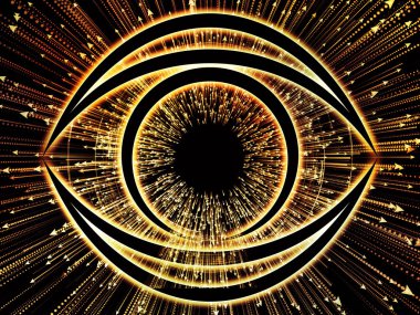 Bilgi serisi gözü. Bilim, eğitim ve modern teknoloji konusunda göz simgesini ve ok patlama