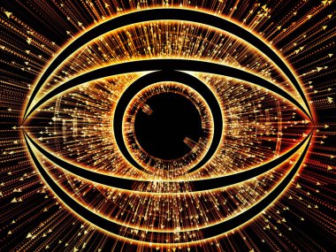 Bilgi serisi gözü. Bilim, eğitim ve modern teknoloji konusunda göz simgesini ve ok patlama