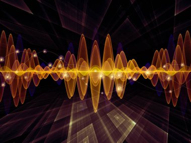 Dalga fonksiyonu serisi. Renkli sinüs titreşimler arka plan kompozisyon, ışık ve fraktal öğeleri ses ekolayzer, konu üzerinde müzik spektrum ve kuantum olasılık