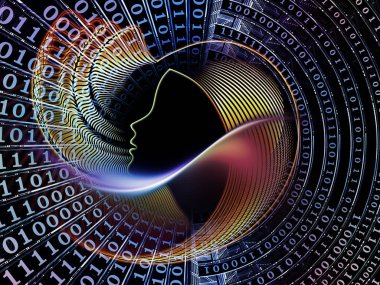 Adam ve numaraları serisi. Arka plan tasarım sembolik insan profili ve bilim, bilgi teknolojisi ve eğitim konusu üzerinde rakamlar