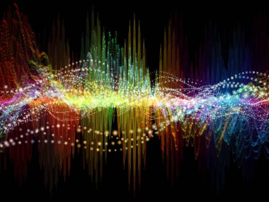 Dalga fonksiyonu serisi. Renkli sinüs titreşimler etkileşimi, ses ekolayzer, konu üzerinde öğeleri ışık ve fraktal müzik spektrum ve kuantum olasılık