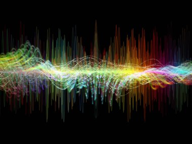Dalga fonksiyonu serisi. Soyut renkli sinüs titreşimler, ışık ve ses ekolayzer, müzik konusunda fraktal öğeleri yapılmış tasarım spektrum ve kuantum olasılık