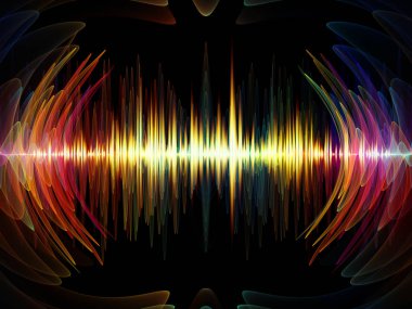 Dalga Fonksiyonu serisi. Ses eşitleyici, müzik spektrumu ve kuantum olasılığıyla ilgili projeler için arkaplan görevi görecek renkli sinüs titreşimleri, ışık ve fraktal elementlerden oluşan tasarım