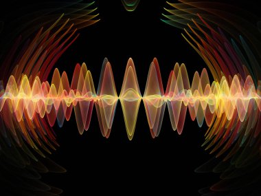 Dalga fonksiyonu serisi. Renkli sinüs titreşimler arka plan kompozisyon, ışık ve fraktal öğeleri ses ekolayzer, konu üzerinde müzik spektrum ve kuantum olasılık