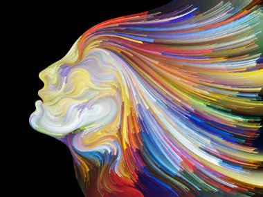 Renk serisinin yüzü. İnsan profilinin düzenlenmesi ve yaratıcılık, tasarım, iç dünya, insan doğası ve sanatsal ruh konularında renkli çizgiler