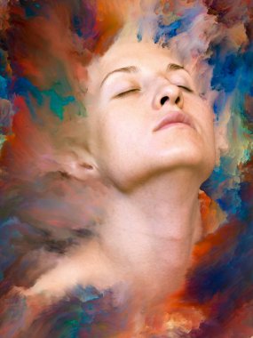 Dünya serisi. Duygular, duygular, iç dünya, yaratıcılık ve hayal gücü konularında bir metafor olarak kadın portresiyle birleştirilmiş bir tasarım.