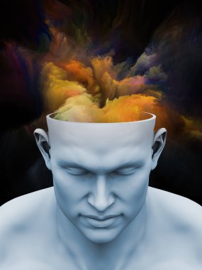 Zihin sis. renkli fraktal bulutlar ile insan kafası 3D çizim sanat, psikoloji, yaratıcılık, hayal ve Düşler konularda için.