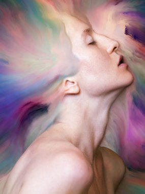 Dünya serisi. Duygular, duygular, iç dünya, yaratıcılık ve hayal gücü konularında kadın portresi ile birleştirilmiş yaratıcı bir düzenleme.