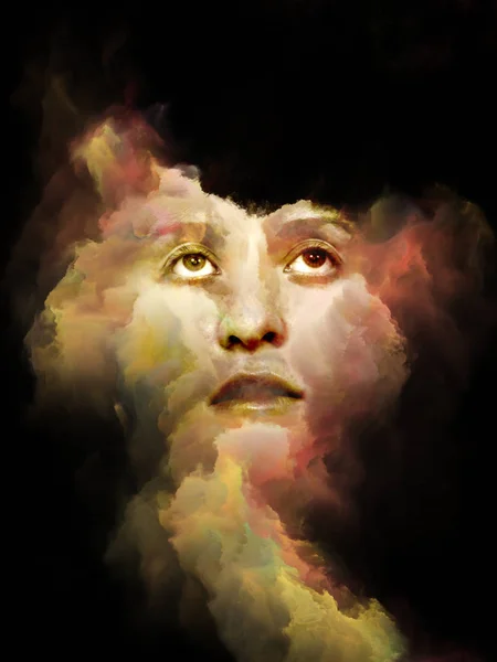 Soul Shadow series. Surreal portrait of female face fused with colored fractal nebula texture on the subject of dreams, drugs, inner life, mental health, creativity and human mind