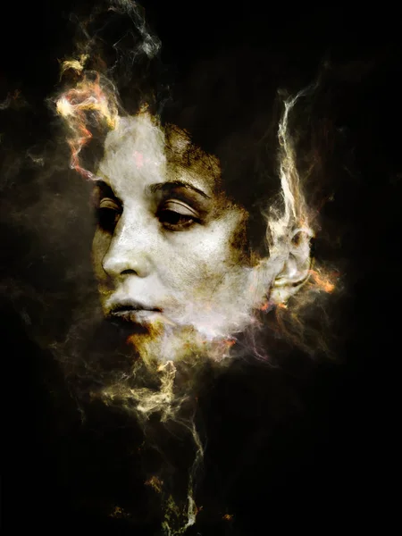 Surrealistický Portrét Prach Série Abstraktní Design Fraktální Kouře Ženský Portrét — Stock fotografie