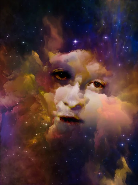宇宙は私たちを覚えてシリーズをされます 女性の顔 人間の心と想像力をテーマに星の組成 — ストック写真