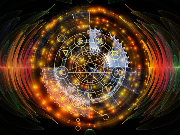 Serie Astral Glow Composición Líneas Geométricas Sagradas Símbolos Astrológicos Luces — Foto de Stock