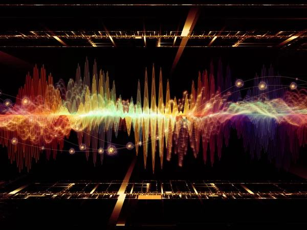 Wave Function series. Abstract design made of colored sine vibrations, light and fractal elements on the subject of sound equalizer, music spectrum and  quantum probability
