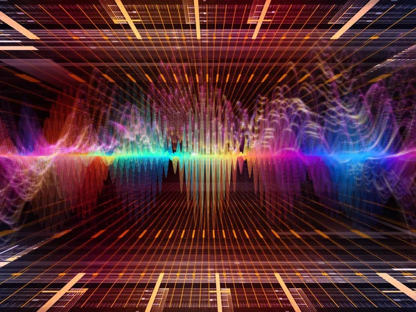 Wave Function series. Background design of colored sine vibrations, light and fractal elements on the subject of sound equalizer, music spectrum and  quantum probability