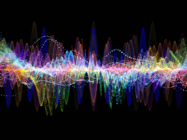 波動関数級数 音のイコライザー 音楽のスペクトル及び量子確率に関するプロジェクトの背景となる色のサイン振動 光及びフラクタルの要素からなる設計 — ストック写真