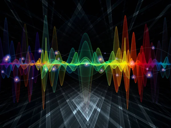 波動関数級数 音のイコライザー 音楽のスペクトルと量子確率の対象にあなたのデザインを補完するための色のサイン振動 光とフラクタル要素の背景 — ストック写真
