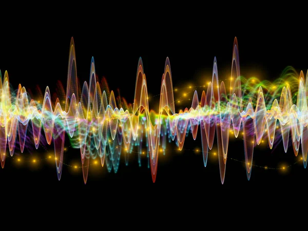 波動関数のシリーズ 色の正弦振動の背景デザイン 音のイコライザーをテーマに光とフラクタルの要素の音楽のスペクトルと量子確率 — ストック写真