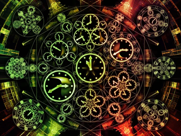 Circles of Time series. Background design of clock symbols and fractal elements on the subject of science, education and prediction