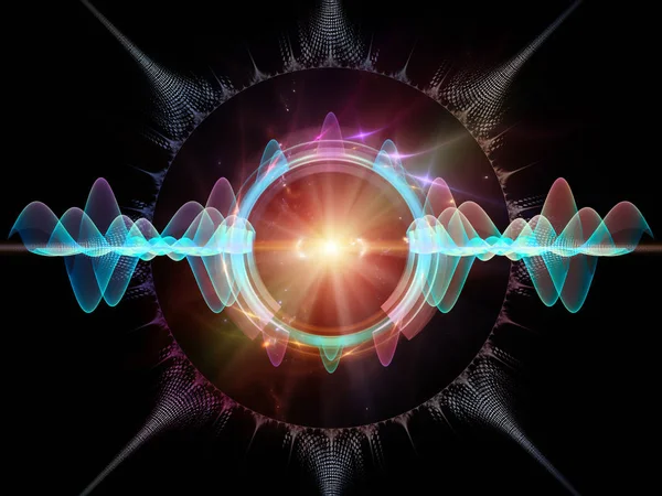 波動関数のシリーズ 背景から成る着色された正弦振動 音のイコライザーのプロジェクトで使用するフラクタルの要素の音楽のスペクトルと量子確率 — ストック写真