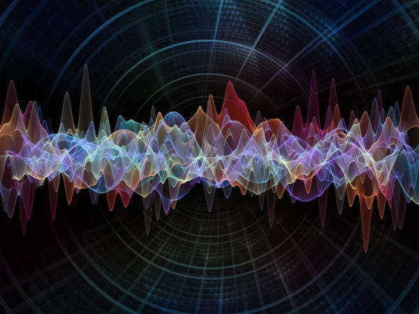 Wave Function series. Composition of colored sine vibrations, light and fractal elements with metaphorical relationship to sound equalizer, music spectrum and  quantum probability