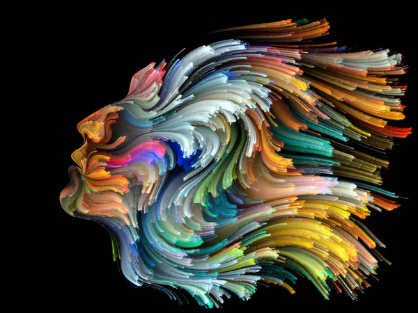 色シリーズの顔 人間のプロファイルと創造性 デザイン 内部世界 人間性と芸術的な魂の主題の概念メタファーとして塗料を移動のカラフルな線の配置 — ストック写真