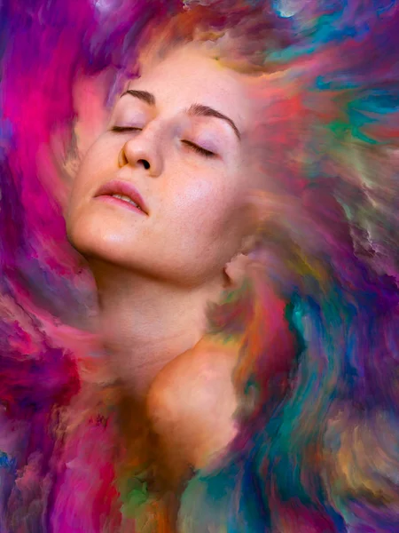 Série Mondiale Conception Fond Portrait Féminin Fusionné Avec Peinture Vibrante — Photo
