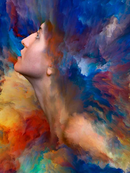 Dentro Serie Exterior Arreglo Retrato Femenino Fusionado Con Pintura Vibrante — Foto de Stock