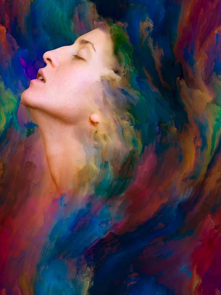 Her World Series Composition Female Portrait Fused Vibrant Paint Metaphorical — Stock Photo, Image