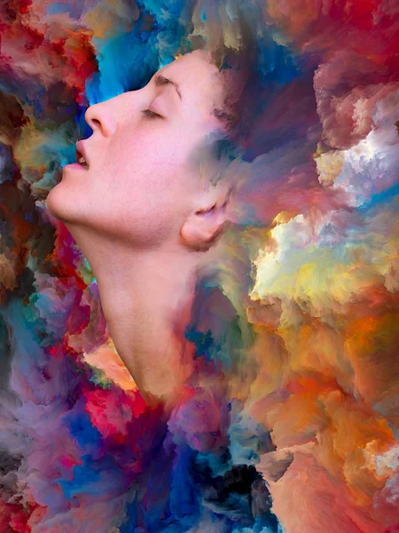 Her World Series Composition Female Portrait Fused Vibrant Paint Suitable — Stock Photo, Image
