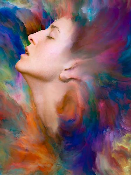 Serie Mundial Composición Retrato Femenino Fusionado Con Pintura Vibrante Adecuado — Foto de Stock