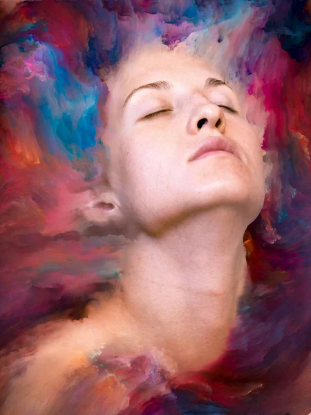 Her World Series Background Design Female Portrait Fused Vibrant Paint — Stock Photo, Image