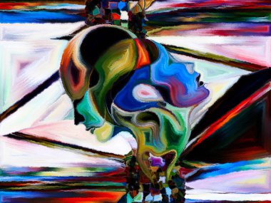 Lekeli Glass Forever serisi. Tasarım, yaratıcılık ve hayal gücü konularındaki insan profillerinin, sembollerinin ve renk kalıplarının düzenlenmesi