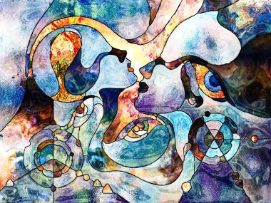 Vitray sonsuza dek serisi. Sanatsal soyutlama renk parçaları, şekil desen ve tasarım ve sanat, Uzay Bölümü konuda semboller oluşur