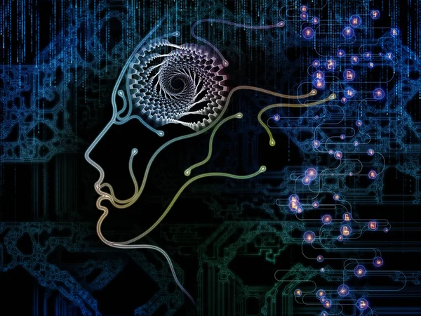 Цифровой Разум Творческое Оформление Силуэта Человеческого Лица Технологических Символов Концептуальной — стоковое фото