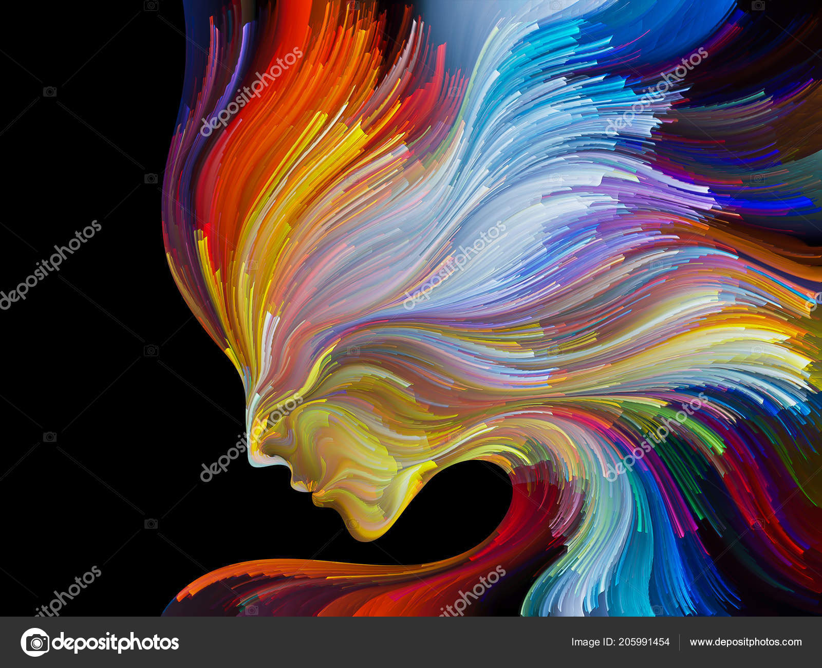 Face Color Series Arrangement Human Profile Colorful Lines Moving Face Color Series Arrangement Human Profile Colorful Lines Moving Paint Stock Photo