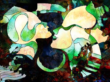 Lekeli Glass Forever serisi. Sanat, uzay bölünmesi ve tasarım konularındaki renk parçalarından, şekil şekillerinden ve sembollerden oluşan soyut tasarım