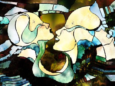 Lekeli Glass Forever serisi. Sanat, uzay bölünmesi ve tasarım konularındaki renk parçalarından, şekil şekillerinden ve sembollerden oluşan soyut tasarım