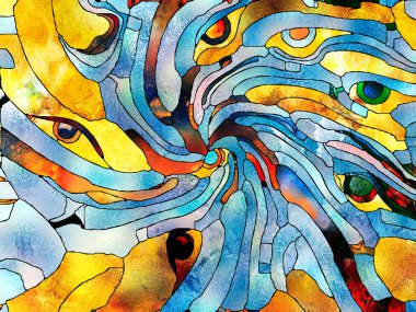 Vitray sonsuza dek serisi. Renk parçaları, şekil desen ve tasarım ve sanat, Uzay Bölümü konu için semboller grafik bileşimi