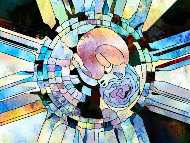 Lekeli Glass Forever serisi. Sanat, uzay bölünmesi ve tasarım konularındaki renk parçaları, şekil desenleri ve sembollerin arkaplan bileşimi