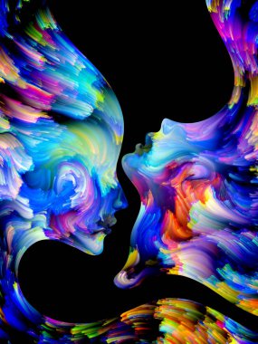 Renkler bize serisi. İki renkli insan profili uygun bir fon olarak sanat, hayal gücü, yaratıcılık ve sevgi üzerine projeler için bileşimi