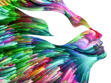 Kuş zihin serisi. Görsel olarak çekici zemin renkli boya uygun yaratıcılık, hayal gücü, Maneviyat ve sanat düzenleri ile yürütülen kadın ve kuş profil yapılmış