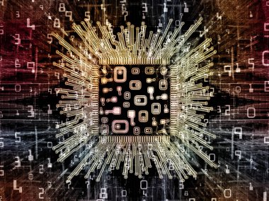 Bilgi işlem makinesi serisi. Konu için perspektif fraktal ortamında bilgisayar bilimi, dijital dünyada, sanal gerçeklik ve modern teknoloji ile Cpu 3D çizimi