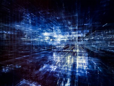 Dijital City serisi. Üç boyutlu Fraktallar ve ışıkları mecazi ilişki bilgisayarlar, bilim, sanal gerçeklik ve modern teknoloji ile kompozisyon