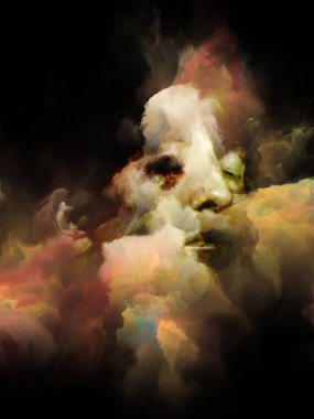 Soul gölge serisi. Kadın yüzü gerçeküstü portre renkli fraktal Bulutsusu doku Düşler, kabuslar, hayal gücü, ruh sağlığı, yaratıcılık ve insan aklının konu ile erimiş