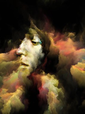 Senin gölge serisi. Kadın yüzü gerçeküstü portre renkli fraktal Bulutsusu doku rüyalar, anılar, hayal gücü, ruh sağlığı, yaratıcılık ve insan aklının konu ile erimiş