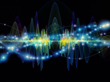 Dalga fonksiyonu serisi. Renkli sinüs titreşimlerin yaratıcı düzenleme, ışık ve fraktal elemanları kavramı mecaz ses ekolayzer, konuyla ilgili olarak müzik spektrum ve kuantum olasılık