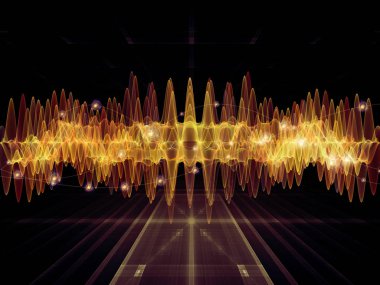 Dalga Fonksiyonu serisi. Ses eşitleyici, müzik spektrumu ve kuantum olasılığı üzerine tasarımınızı tamamlamak için renkli sinüs titreşimleri, ışık ve fraktal elementlerin arkaplanı