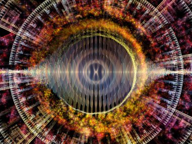 Dalga Fonksiyonu serisi. Renkli sinüs titreşimlerinden, ses eşitleyicisi, müzik spektrumu ve kuantum olasılığına uygun ışık ve fraktal elementlerden oluşan görsel çekici arkaplan