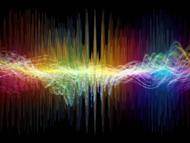 Dalga fonksiyonu serisi. Renkli sinüs titreşimler etkileşimi, ses ekolayzer, konu üzerinde öğeleri ışık ve fraktal müzik spektrum ve kuantum olasılık